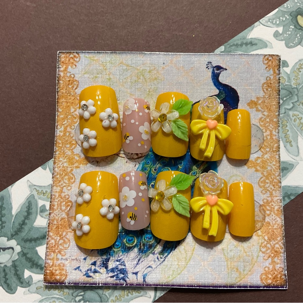 Yellow Floral 3D Nail Art Set